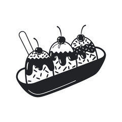 cake with chocolate and cherry. Ice Cream Cup Silhouette with Soft Serve Gelato and Spoon – Black Vector Icon for Simple, Modern Summer and Street Food Logos