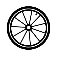 Black bicycle wheel symbol, vector. Bicycle rubber. Mountain tyre. Valve. Fitness bike. Mountain bike.