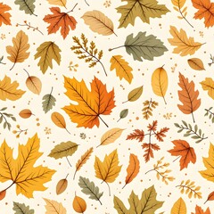 Obraz premium Seamless Pattern of Autumn Leaves in Warm Seasonal Colors