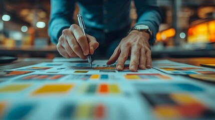 Obraz premium Business strategists preparing a product demonstration event featuring key benefits and unique selling points with copy space