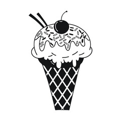 Modern Vector Icon of Ice Cream Cup with Soft Serve Gelato, Spoon Included – Black Silhouette for Minimalist Summer and Food Logo Designs