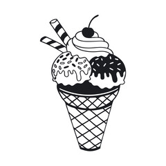 Elegant Ice Cream Cup Icon in Black Silhouette, Featuring Soft Serve Gelato and Spoon – Ideal for Clean Summer Designs and Logo