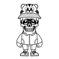 Fototapeta premium Mascot character design cartoon tiger hat outline