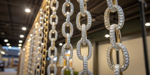 Crystal embedded swing chain links. AI Generative