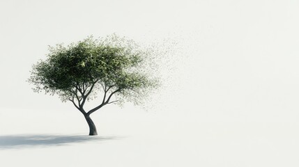 Fototapeta premium Disintegrating tree, white background, environmental concept