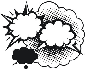 comic book explosion vector. Retro Pop Art Comic Speech Bubbles with Halftone Shadows – Hand-Drawn Stickers in Vector Illustration