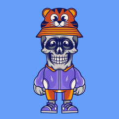 Mascot character design cartoon tiger hat