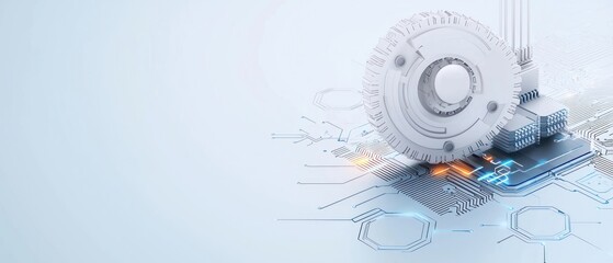 Obraz premium Abstract Futuristic Technology with White Gear and Circuit Board