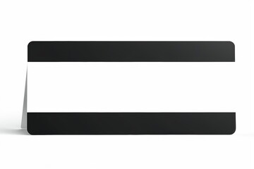 a close up of a black and white business card with a white stripe