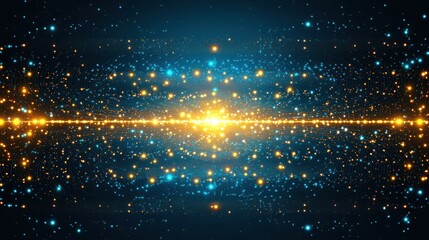 Obraz premium A vibrant cosmic scene filled with shimmering stars and glowing particles, depicting the beauty of the universe and celestial phenomena.