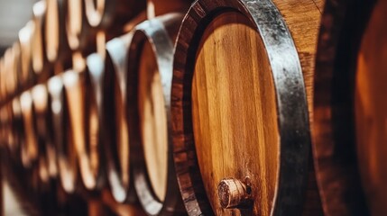Winery oak barrels aging wine cellar