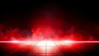 empty scene background dark background of empty room neon red light concrete floor smoke