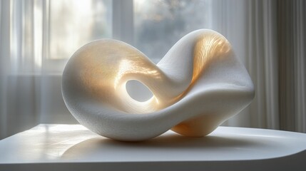 Elegant white sculpture, flowing lines, light and shadow.