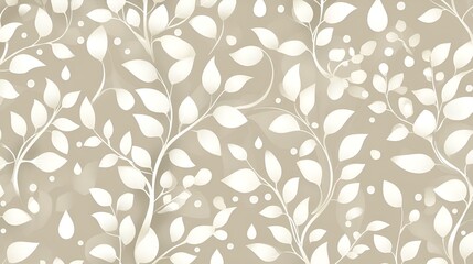 Elegant seamless botanical pattern with white leaves and branches on neutral beige background in modern design