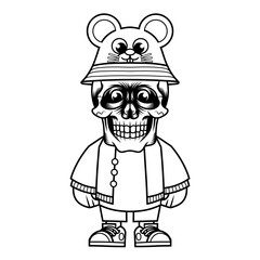 Mascot character design cartoon mouse hat outline