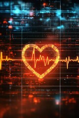 Heart rate chart with a love symbol on a digital background 