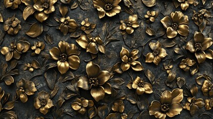 Gold floral wall art, dark background
