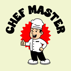 Chef Cooking retro vintage mascot character clip art. Chef Restaurant Retro vintage mascot character with gloved hand and foot. Walking, waving, standing, funny, cute.