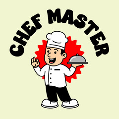 Chef Cooking retro vintage mascot character clip art. Chef Restaurant Retro vintage mascot character with gloved hand and foot. Walking, waving, standing, funny, cute.