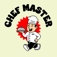 Chef Cooking retro vintage mascot character clip art. Chef Restaurant Retro vintage mascot character with gloved hand and foot. Walking, waving, standing, funny, cute.