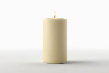 a close up of a lit candle on a white surface