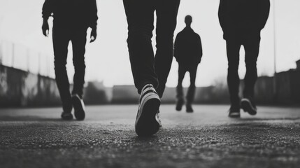Men walking urban street, background blurred. Lifestyle photo