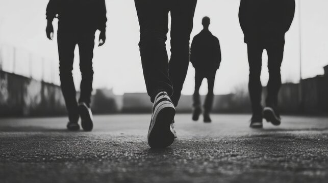 Fototapeta Men walking urban street, background blurred. Lifestyle photo