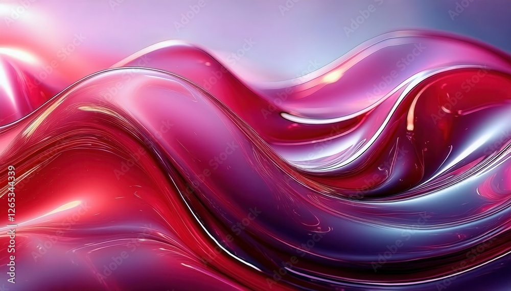 Aufkleber abstract flowing red and purple liquid waves with glossy texture and dynamic lighting, modern digita