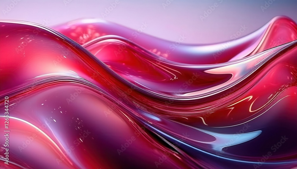 Poster abstract flowing red and purple liquid waves with glossy texture and dynamic lighting, modern digita
