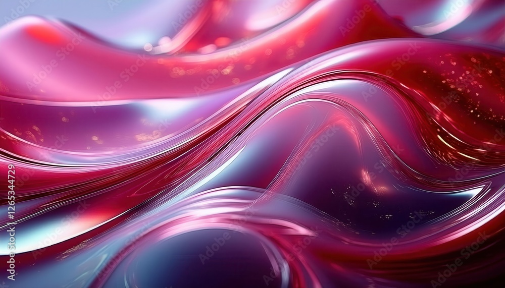 Aufkleber abstract flowing red and purple liquid waves with glossy texture and dynamic lighting, modern digita
