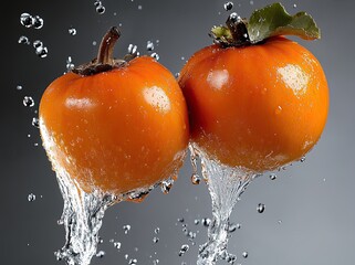 A striking fresh orange pumpkin ripening in a garden, adorned with water droplets and splashes