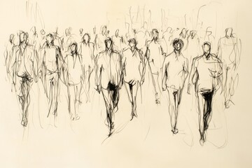 Abstract Ink Sketch of a Crowd in Motion