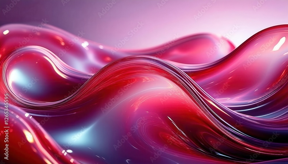 Aufkleber abstract flowing red and purple liquid waves with glossy texture and dynamic lighting, modern digita