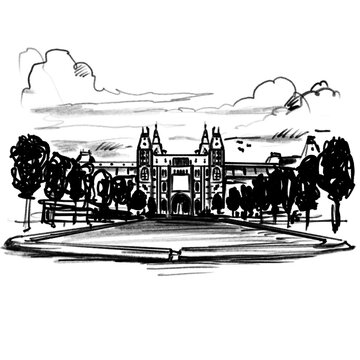 Rijksmuseum, Amsterdam, Hand drawing, illustration, pencil, sketch, transparent PNG