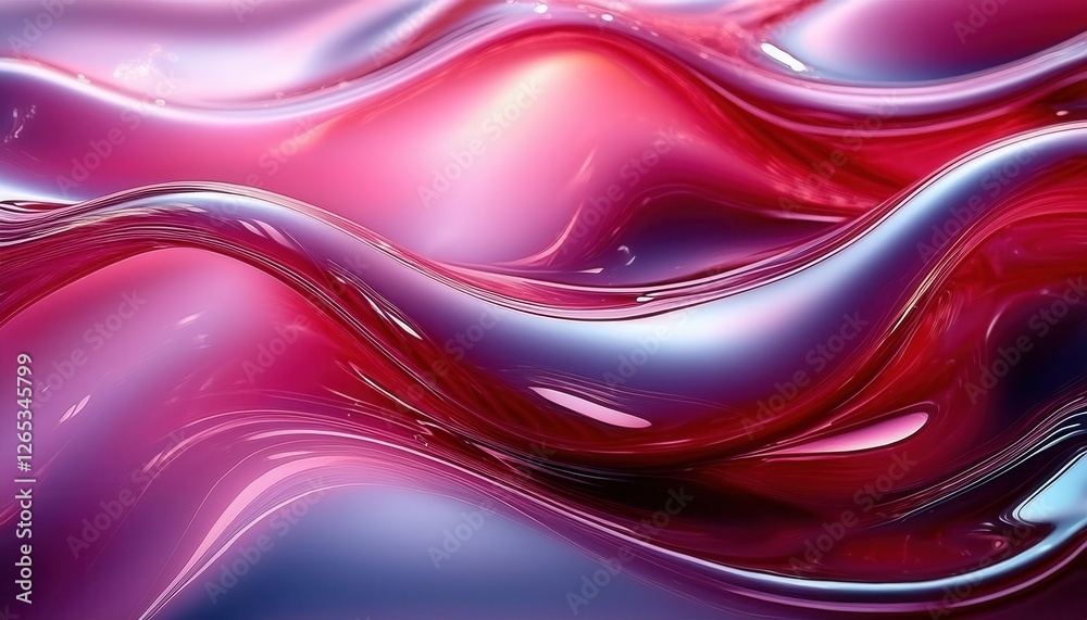 Aufkleber abstract flowing red and purple liquid waves with glossy texture and dynamic lighting, modern digital art concept