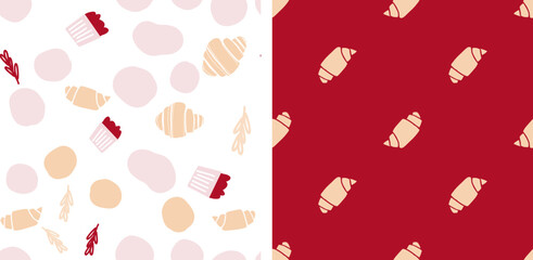 Seamless croissant pattern featuring delicious, flaky pastries in a stylish and modern design. Perfect for textiles, packaging, backgrounds, and digital projects. Ideal for bakeries, cafés
