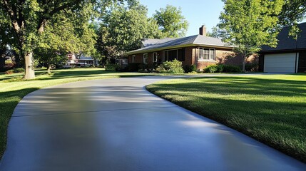 Obraz premium New driveway, suburban home, sunny day, landscaping