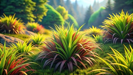 3D illustration:  Isolated Ophiopogon Japonicus plants;  photorealistic.