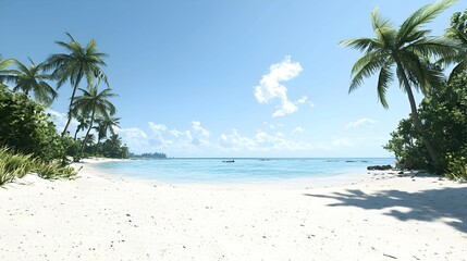 Obraz premium Tranquil Tropical Beach With White Sand And Palm Trees
