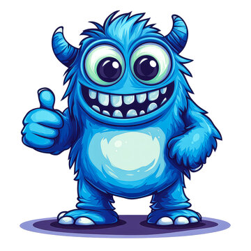 recommend clip art: Adorable Blue Fluffy Monster Cartoon Character Giving Thumbs Up