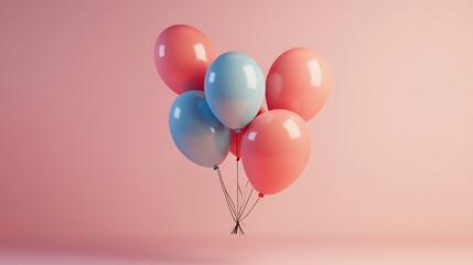 Pink and Blue Balloons Float Against a Pastel Background