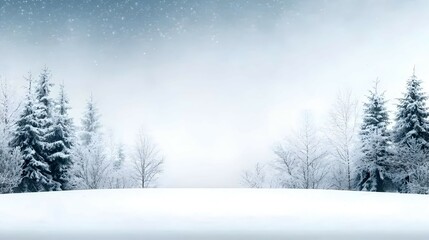 Serene Winter Forest Landscape with Snow Covered Trees