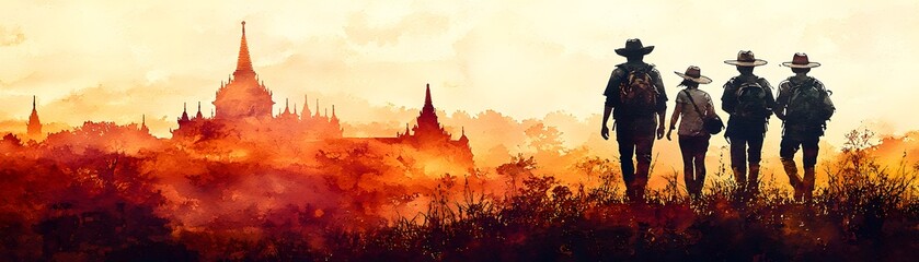 Exploring ancient ruins with a tour guide historical site travel photography sunset group perspective