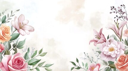 Watercolour illustration of blooming flowers on white background.
