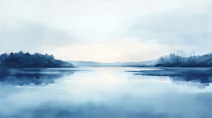 Fototapeta premium Serene lake sunrise landscape painting