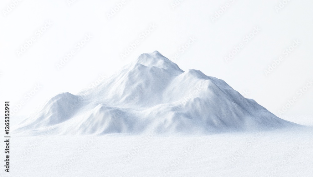 Poster snowy mountain emerging from a white background, creating a minimalistic and serene landscape