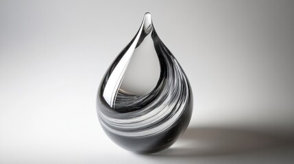 Fototapeta premium Glass teardrop sculpture, studio, monochrome, memorial
