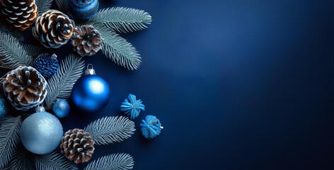 Blue Toned Winter Decoration with Pine Cones and Ornaments