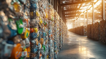 Explore effective sustainable waste reduction strategies in corporate operations, illustrated through captivating imagery of recycling plants, innovative packaging solutions, and responsible disposal