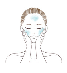 正面を向いて泡洗顔をする女性の水彩イラスト